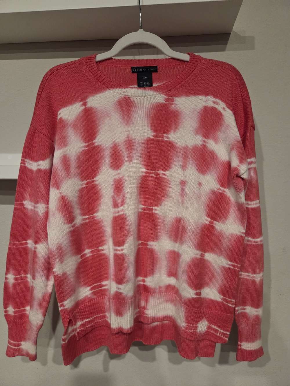 Design History Coral and White Tie-Dye Crewneck Sweater